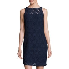 Michael Kors NWT Lace Shift Dress Navy Blue Floral Design Size 6