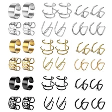12PCS Stainless Steel Ear Cuff Clips on Wrap Women Men Earrings Set Non Piercing
