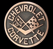 OH16192 NOS VINTAGE 1970s UB  CHEVROLET CORVETTE  LOGO SOLID BRONZE BUCKLE
