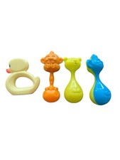 Vintage Baby Rattles Clown Monkey Duck Bear 4 Piece Lot