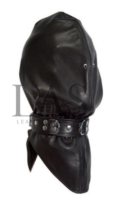 Premium Leder Kopftasche - Bondage Kapuze mit verstellbarem Kragen