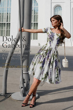 Dolce & Gabbana SS2015 Floral Wisteria Print Flared Cotton White Dress IT38