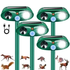 4 Pack Solar Ultrasonic Animal Repellent Outdoor Squirrel Raccoon Fortress ,C...