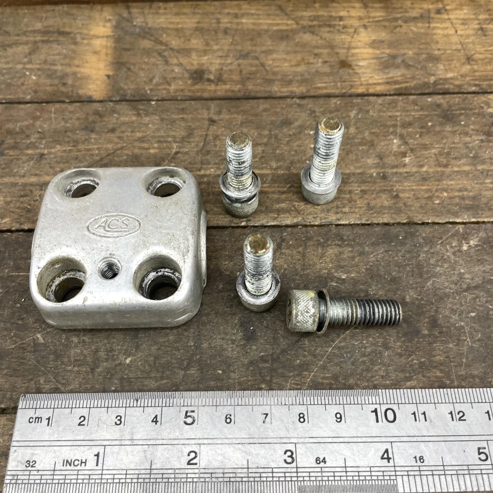 Vintage ACS BMX Stem Faceplate Top Cap Clamp w/ 4 Bolts Silver 80s Old School - Image 3 of 4