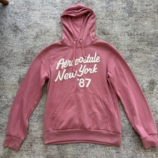Aeropostale New York 87 Hoodie Womens Large Pink Pullover Graphic Sweatshirt