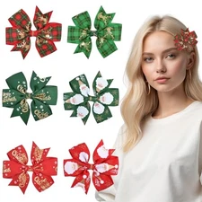 6 PCS Christmas Hair Clips for Women Red and Green Plaid Christmas Hair Style B