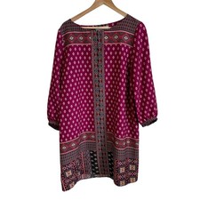 LOFT Petites Bohemian Print Dress Purple Long Sleeve Women's LP