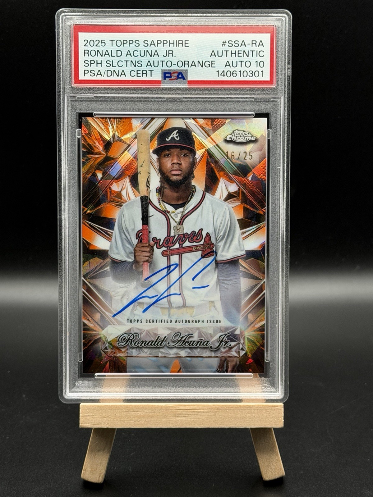 RONALD ACUNA JR. 2025 Topps Chrome Sapphire Selections Orange /25 PSA AUTO 10!!