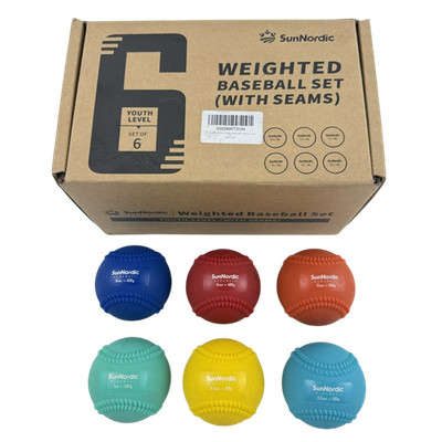 SunNordic NEW 6 Pack Weighted 3.5oz-16oz Training Baseballs w/ Seams Plyometric