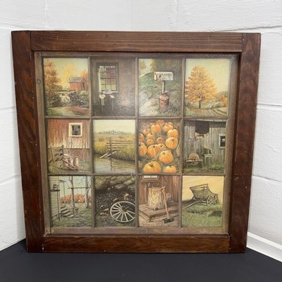 Homco Home Interiors Window Pane Picture Fall Rustic Autumn Farm B Mitchell VTG