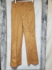 Vtg Mens Hippie Style Tan Jeans Bell Bottoms 28X30" Wide belt Loops Topstitched