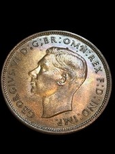 1938 Great Britain One Penny - Better Grade TONED Coin!!! Beautiful T! (0615)