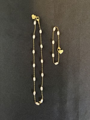 Vintage Mattel Barbie Pink Faux Pearl Gold Tone Chain Kids Necklace Bracelet Set