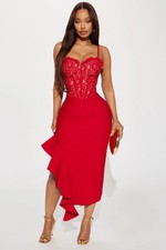 Marlena Corset Bandage Midi Dress(Red)-Fashion Nova|38359