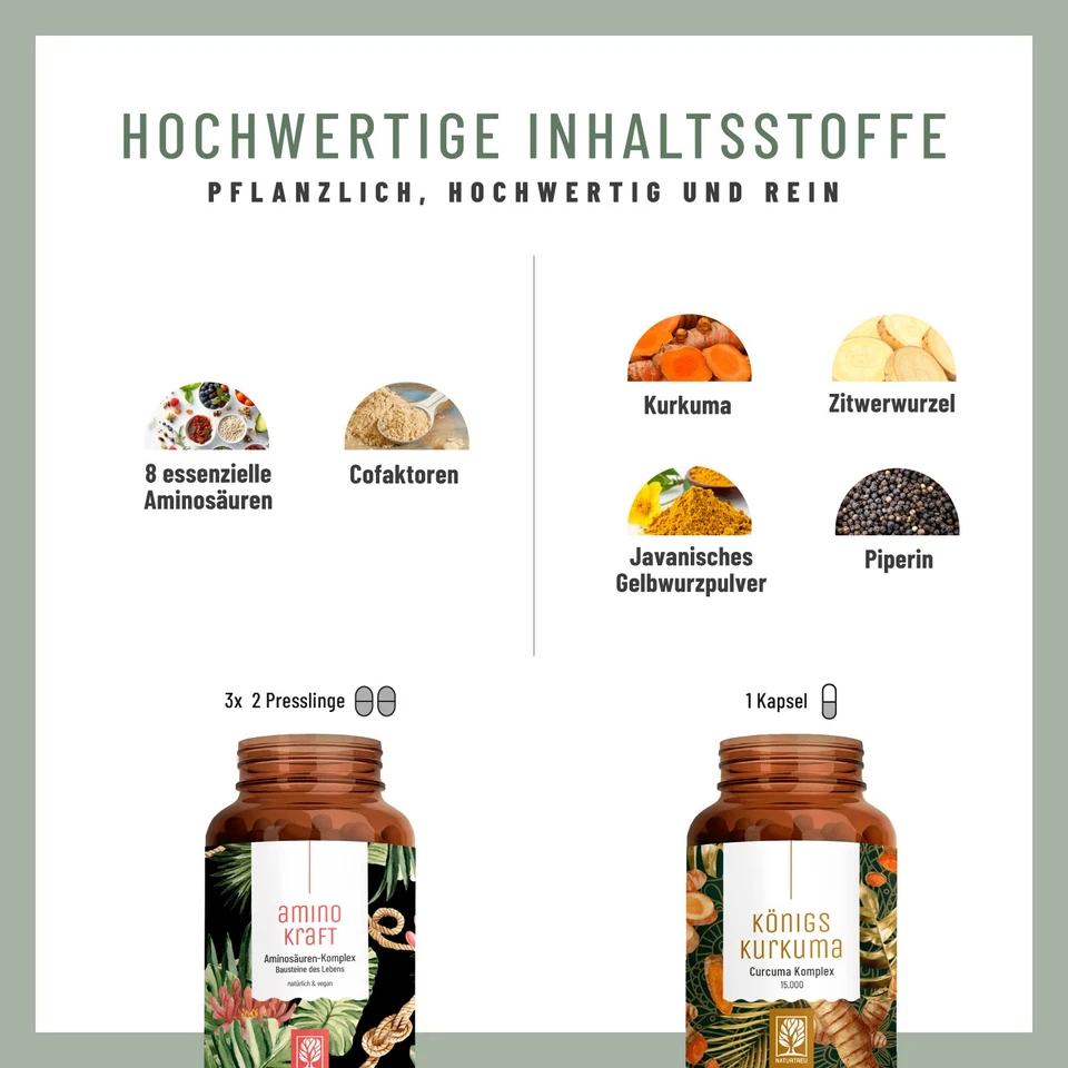 Stark in den Tag Paket Aminosäuren Kurkuma Komplex Vegan Superfood NATURTREU® - Bild 2 von 4