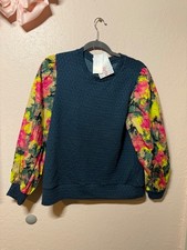 Kimmy-S Stylish Blue Sweater with Vibrant Floral Puff Sleees
