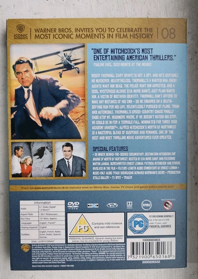 North By Northwest (Warner Bros. Iconic Moments DVD Rare Sleeve / Slip Cover 08) - Image 2 of 3