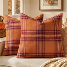 Fall Plaid Decorative Pillow Covers Set of 2 18X18 Rust