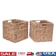 Handmade Twisted Wicker Storage Bins Set of Two Portable Baskets W/ Handles New