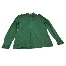 Vintage Christian Dior Mens Green Cotton Lisle Epaulette Long Sleeve Shirt Large