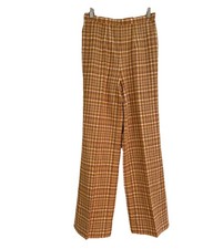 Vtg 70s High Waist Tan Plaid Pendleton Wool Straight Pants Flat Front Sz 24x31