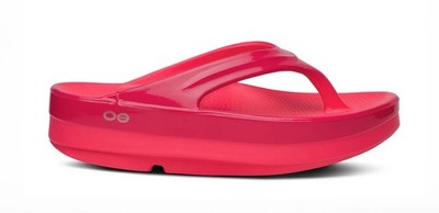 Oofos Women's Oomega Oolala Stacked Sandal Neon Berry Punch Size