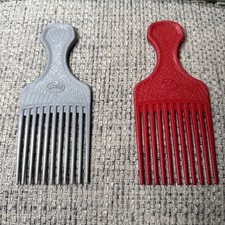 Vintage Goody Plastic Hair Pick Lift Combs Croc Textured Red Gray 6.5" made USA