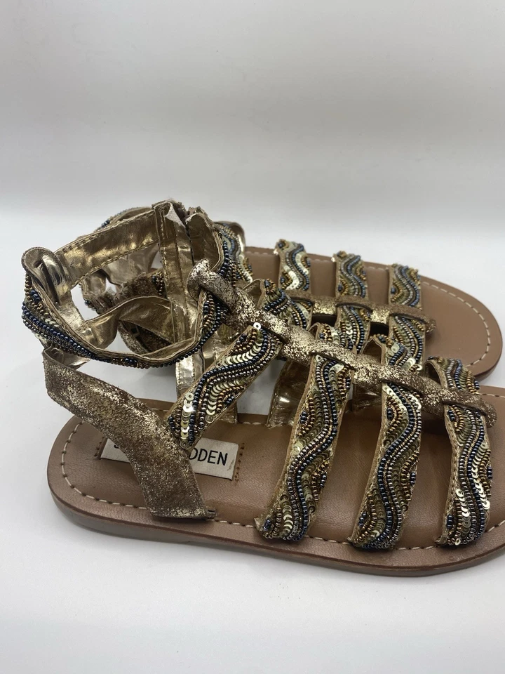 Sandalias Steve Madden Niñas Talla 1 Gladiador Planas Estampado Serpiente Tachonadas Foto 3 de 4