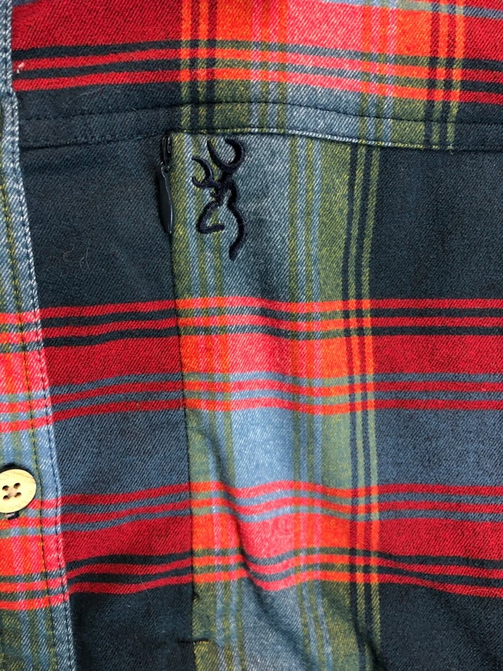 John M Browning Flannel Shirt Men's L Large Plaid Red Long Sleeve Heavyweight - Image 4 of 4