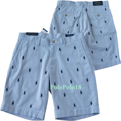 New Polo Ralph Lauren Multi Pony Embroidered Shorts Pinstripe
