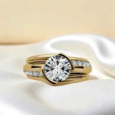 2Ct Round Cut Lab-Created Diamond Men's Engagement Ring 14K Yellow Gold Finish