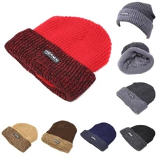 Man Woman Insulate Knit Winter Warm Beanie Hat Cap with Fur Twist Cable inside 