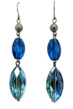 Long blue beaded earrings with marquise and oval shape glass, acrylic beads New