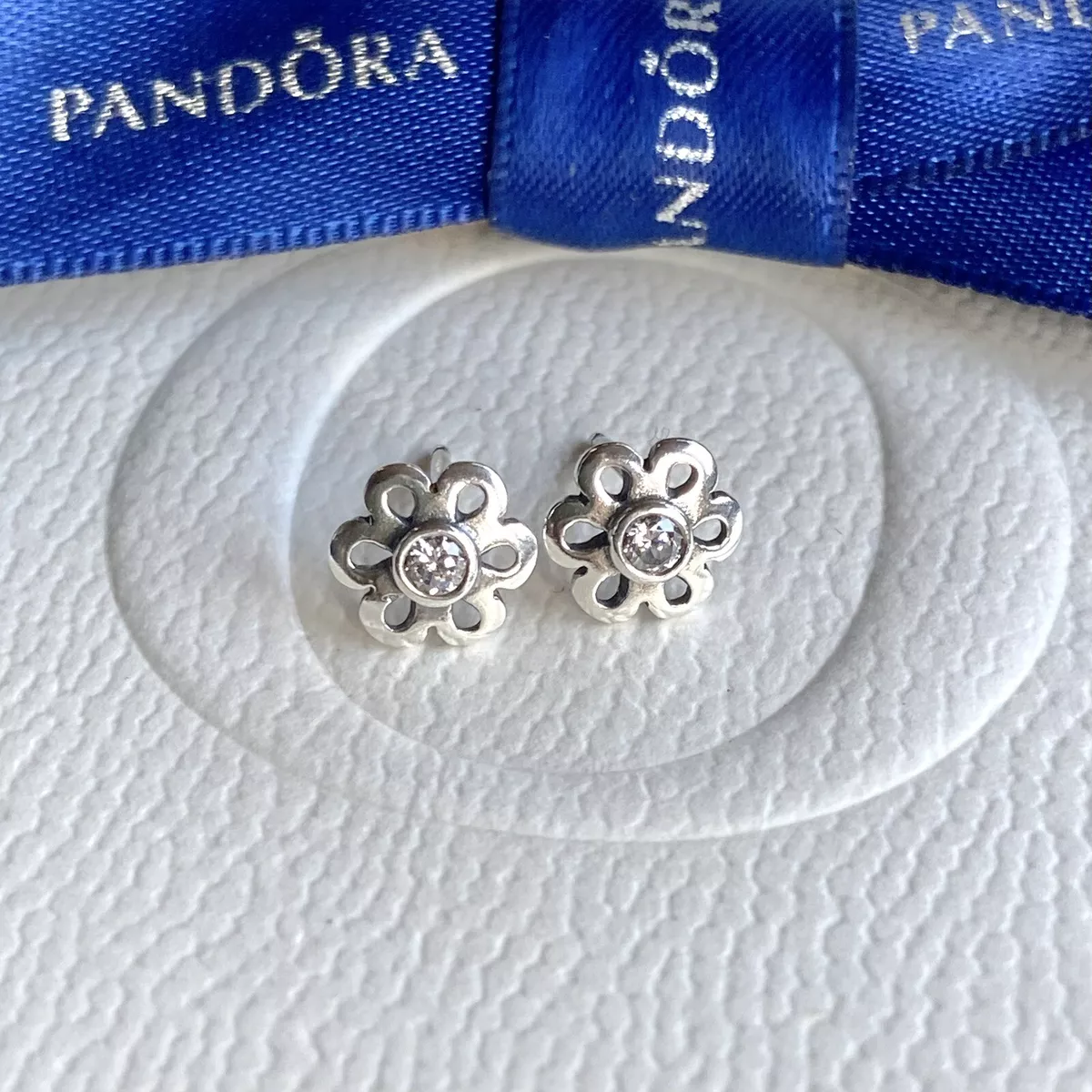 Authentic Pandora Silver Clear CZ Flower Floral Stud Earrings 290994CZ