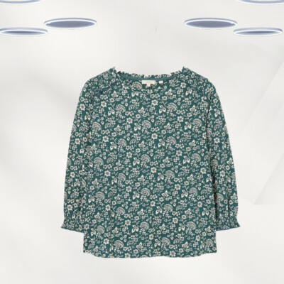Ex Fat Face Damen 3/4 Arm Vintage Floral Top in Grün (Defekt)