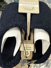 NEW WOMENS NAVY ISOTONER MEMORY FOAM ECO COMFORT SLIPPERS SIZE LARGE 8.5-9
