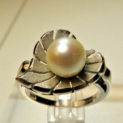 Anillo de oro blanco de 14 kt 4,6 GTW blanco perla en corazón ajuste portátil - Imagen 3 de 5