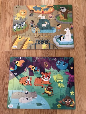 Chuckle & Roar 2 Zoo Animal Cardboard Puzzles Slightly Used Excellent Condition