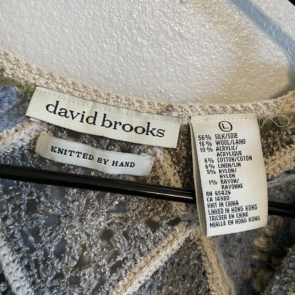 Vintage Knitted by Hand Silk Wool Blend Blue Green Granny Sweater Cardigan L - Image 4 of 4