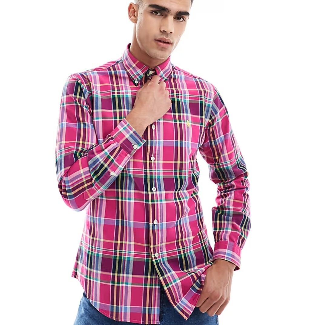 Polo Ralph Lauren icon logo check oxford shirt in pink/navy Plaid  Button-down @X