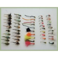 50 Goldhead Buzzer and Nymph trout fishing flies, Mixed buzzer multipack.