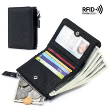 Women Small Slim Genuine Leather Bifold Zip Wallet Credit Card Holder Coin Purse