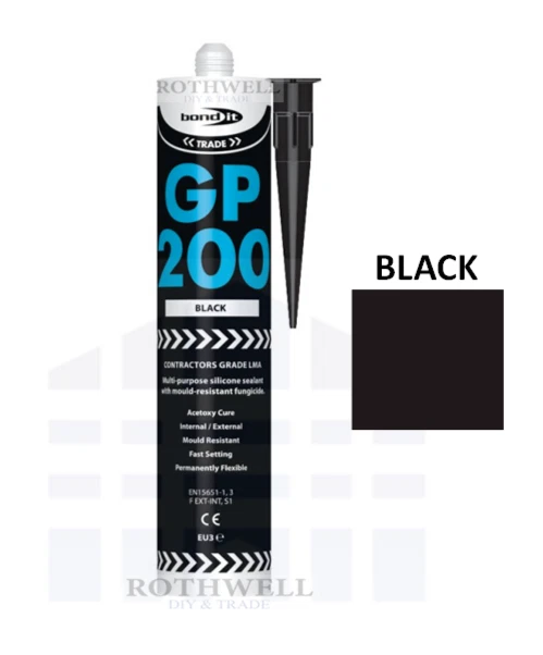 BLACK SILICONE Bond It GP200 Sealant Kitchen Bathroom Anti Mould Showers Worktop