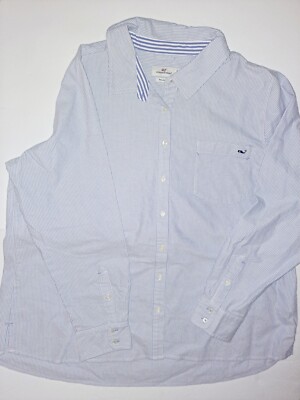 Vineyard Vines Dress Shirt Men's Size 20 Blue White Striped Relaxed Fit 