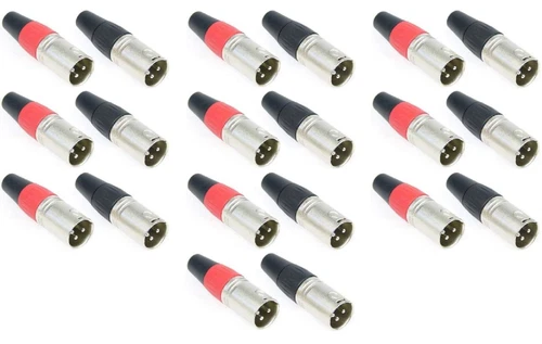 20 x Adam Hall K3CXM3PAIR - XLR Kabel Stecker ROT / SCHWARZ 3 polig pol male