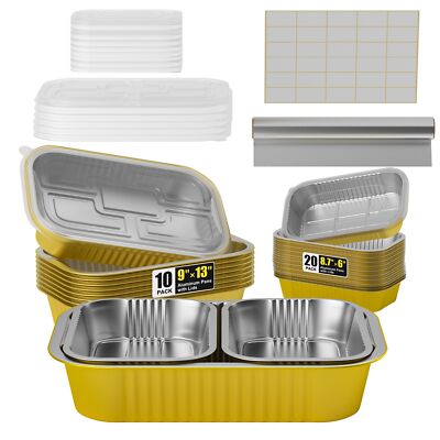 30Pack Aluminum Pans with Lids Kit-10Pack (9x13) Half Size Oven Steam Table 