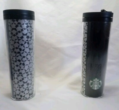 Starbucks 2011 Silver and Black Star Mosaic Hot Cold Drink Tumbler 20 oz