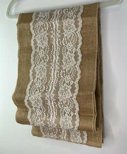 Burlap Lace Table Runner Farm House 13 ft x 1 ft NEW