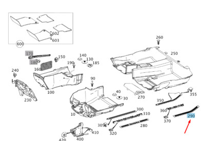 Mercedes-Benz E W212 REAR DIRECTLY OUTSIDE COVER RAIL A21268632367M39
