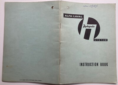 ALFA LAVAL HYDRAPULSE SYSTEM MILKING MACHINE INSTRUCTION BOOK CLUSTER CLAW 1960s
